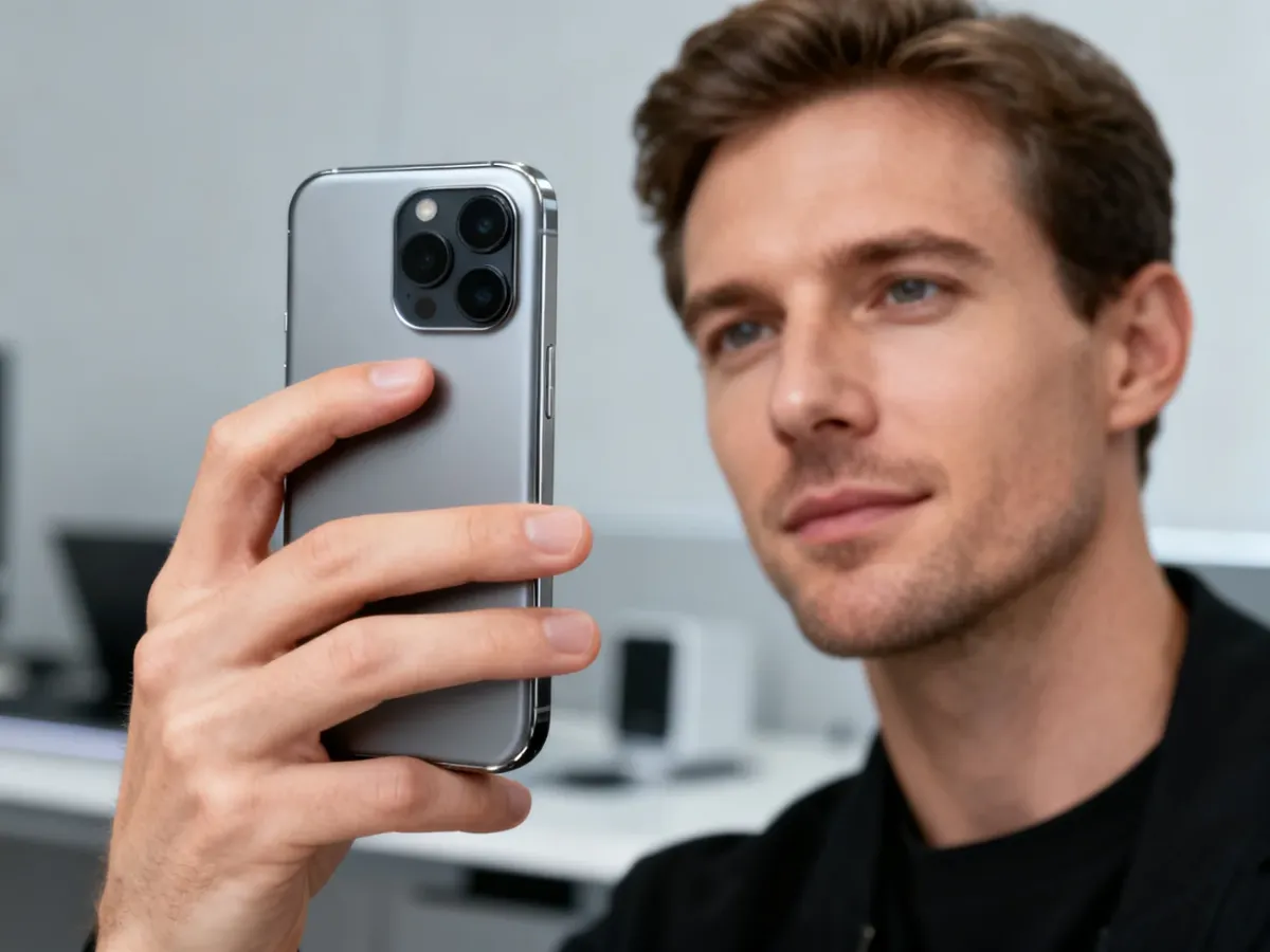 Mężczyzna trzymający w dłoni smartfon Xiaomi Redmi Note 8, ukazujący nowoczesny design i moduł aparatu urządzenia.