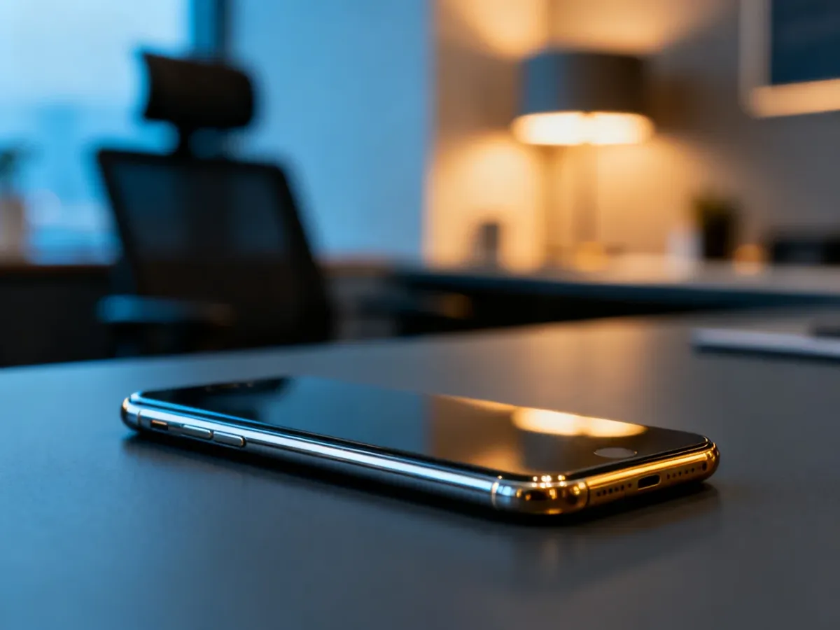 Elegancki smartfon Samsung Galaxy S24 leżący na minimalistycznym biurku, ukazujący detale metalowej obudowy.