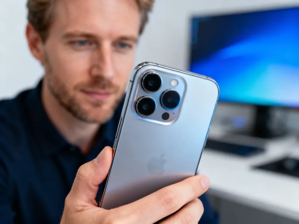 Mężczyzna trzymający smartfon Xiaomi Redmi Note 13, prezentujący nowoczesny design urządzenia i jego aparat.