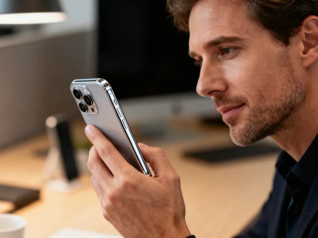 Mężczyzna trzymający w dłoni Samsunga Galaxy S23 Ultra, prezentujący smukłą obudowę i zaawansowany aparat smartfona.